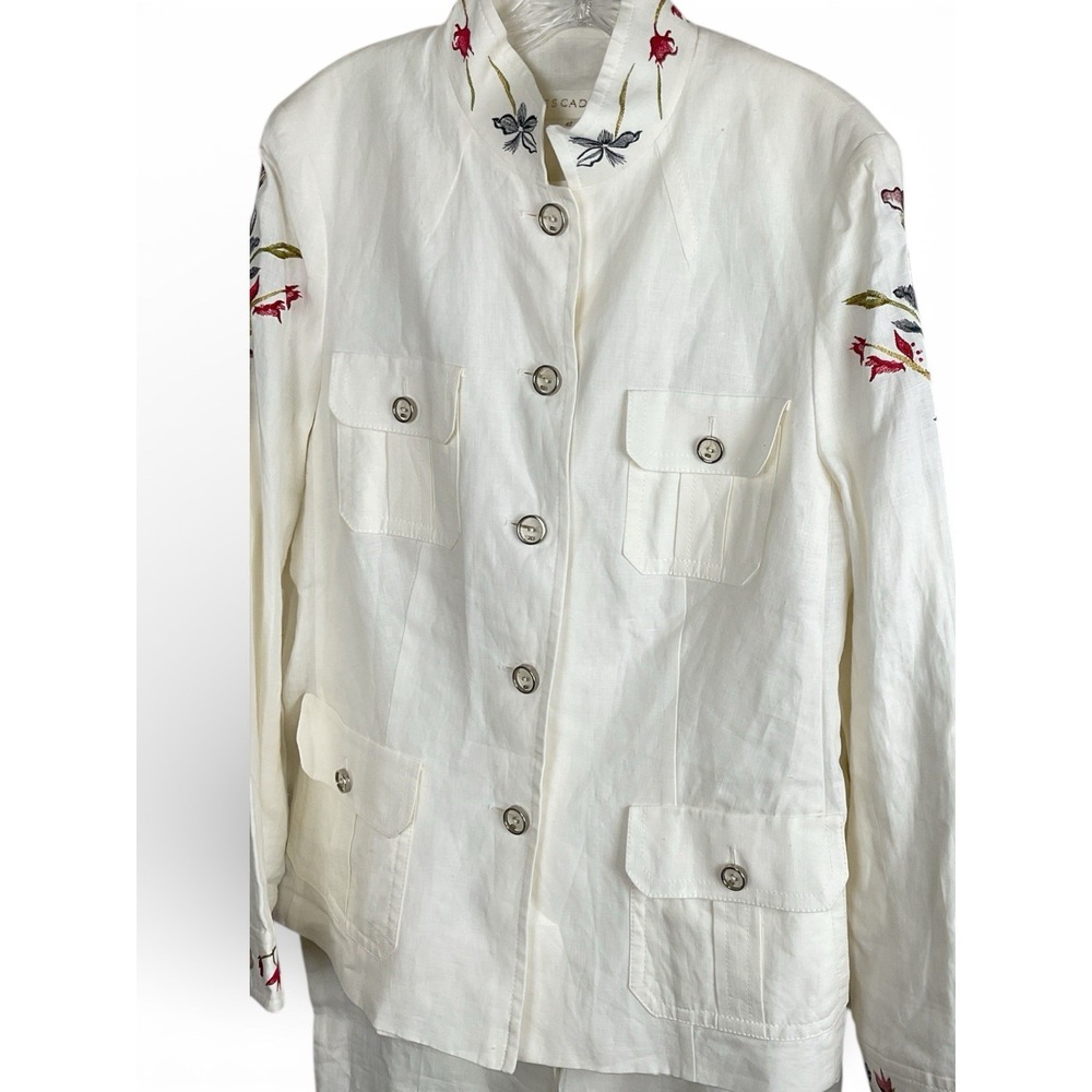 ESCADA 2PC Linen Set Long Safari Jacket + Pants Ivory White Embroidered EU 42 -L - Picture 6 of 16